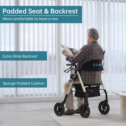Rollator Walker with All-Terrain 10-Inch Non-Pneumatic Wheels and Padded Seat for Comfort and Injury Recovery - imprüv  