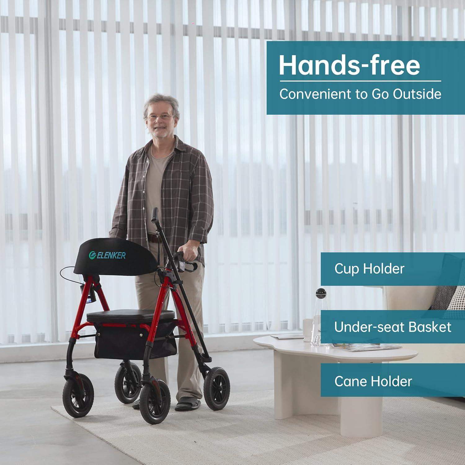 Rollator Walker with All-Terrain 10-Inch Non-Pneumatic Wheels and Padded Seat for Comfort and Injury Recovery - imprüv  