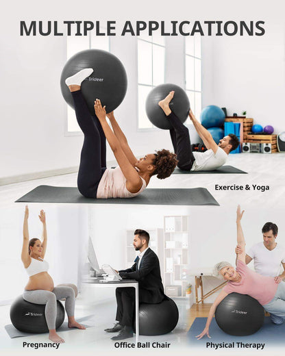 Swiss Exercise Yoga Ball for Balance and Core Stability with 5 Sizes and Quick Pump Included - imprüv  