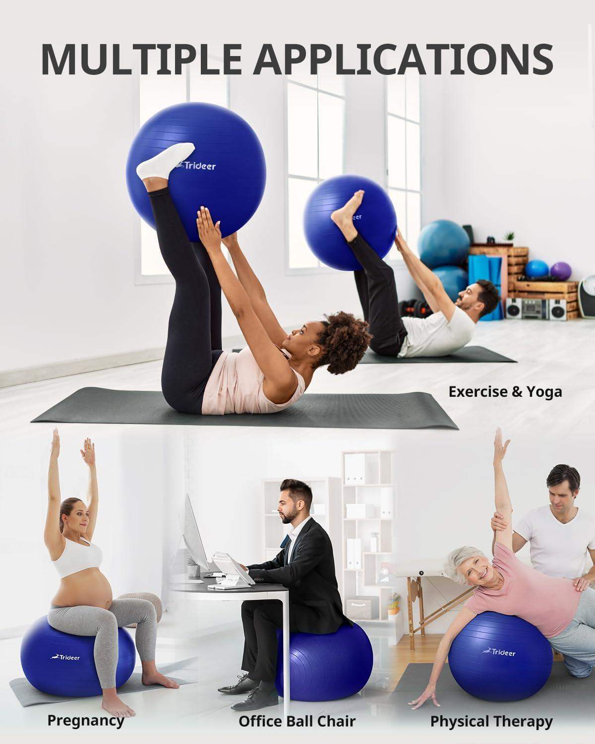 Swiss Exercise Yoga Ball for Balance and Core Stability with 5 Sizes and Quick Pump Included - imprüv  