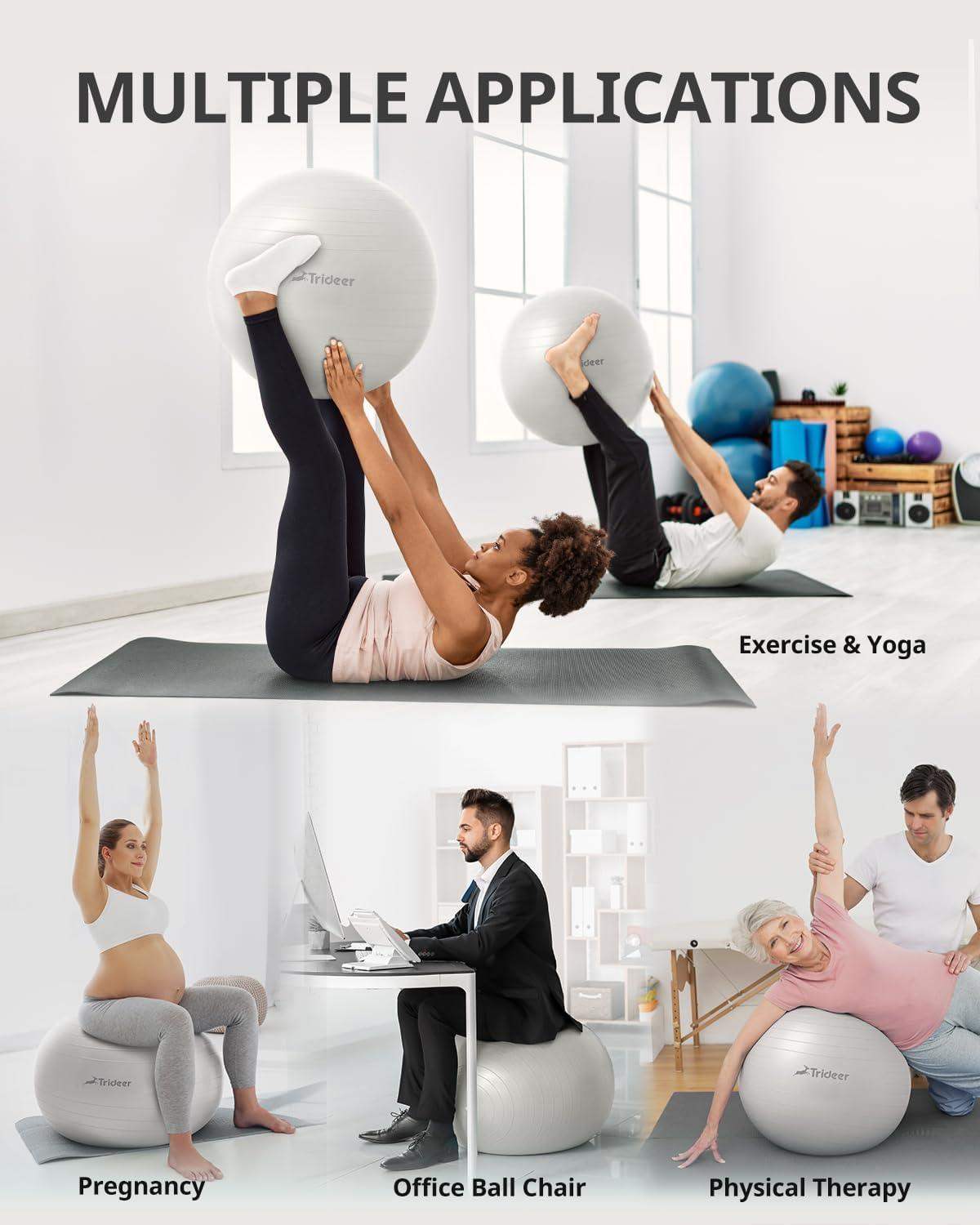 Swiss Exercise Yoga Ball for Balance and Core Stability with 5 Sizes and Quick Pump Included - imprüv  