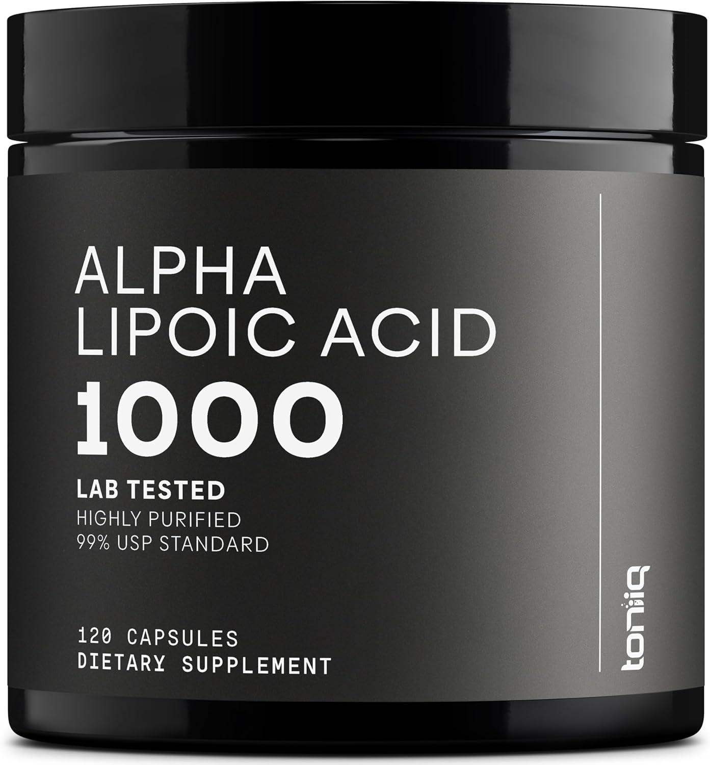 Toniiq Alpha Lipoic Acid 1000mg Capsules, 99%+ Highly-Purified ALA Antioxidant for Cellular Energy and Nerve Health - imprüv  