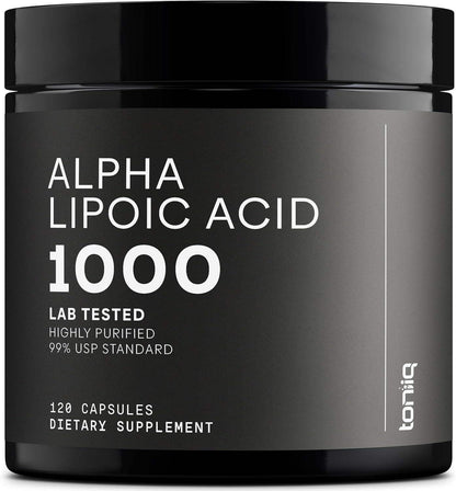 Toniiq Alpha Lipoic Acid 1000mg Capsules, 99%+ Highly-Purified ALA Antioxidant for Cellular Energy and Nerve Health - imprüv  