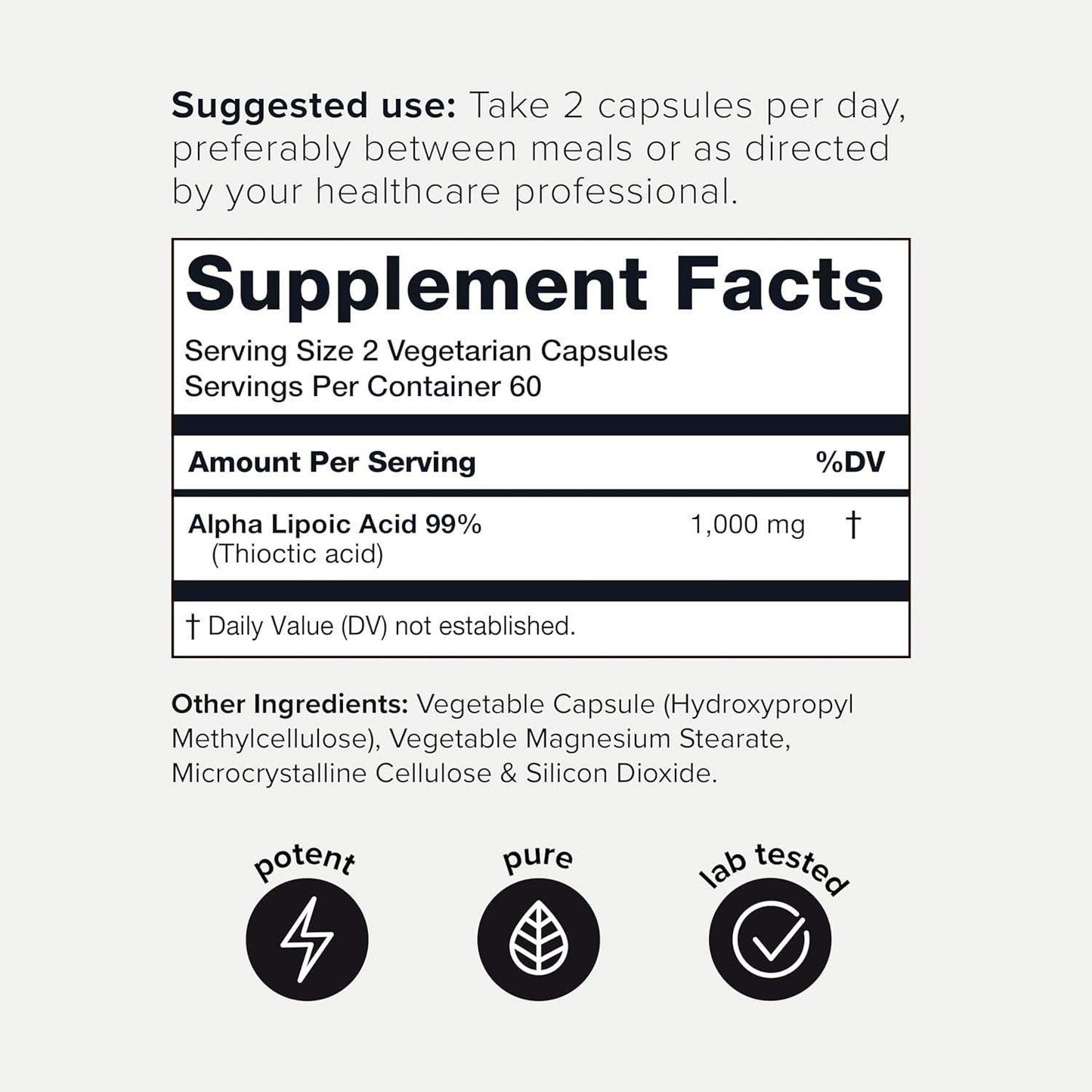 Toniiq Alpha Lipoic Acid 1000mg Capsules, 99%+ Highly-Purified ALA Antioxidant for Cellular Energy and Nerve Health - imprüv  