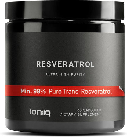 Toniiq Resveratrol Capsules, 98% Highly-Purified Trans-Resveratrol Polyphenol for Cellular Longevity and Mitochondrial Support - imprüv  