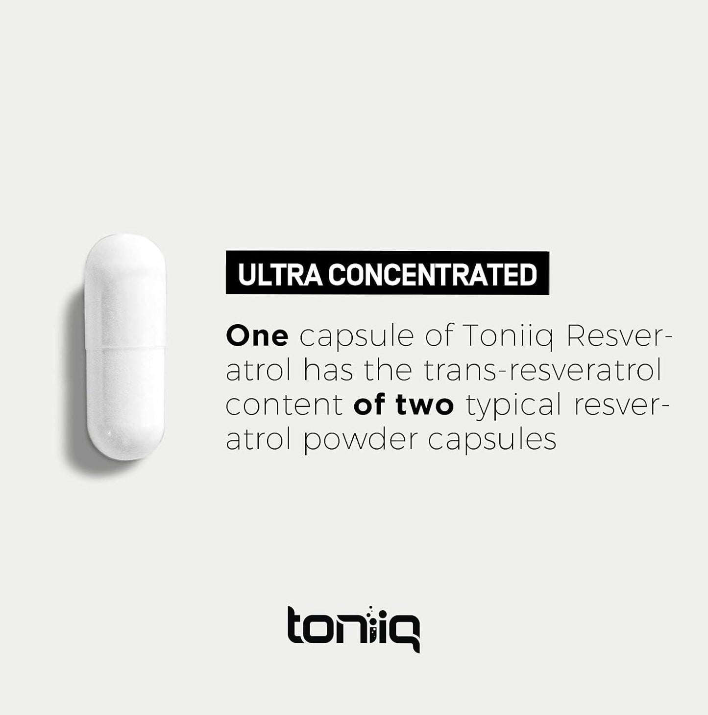 Toniiq Resveratrol Capsules, 98% Highly-Purified Trans-Resveratrol Polyphenol for Cellular Longevity and Mitochondrial Support - imprüv  