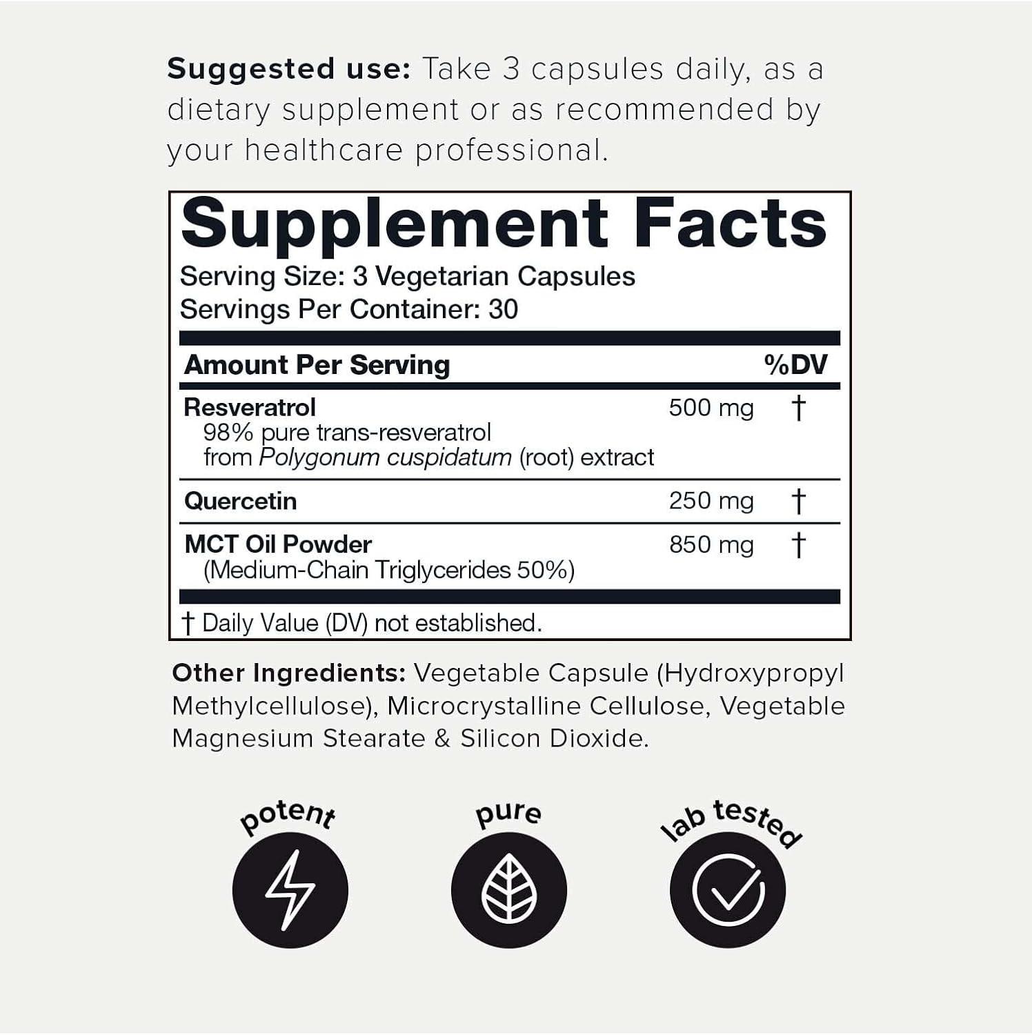 Toniiq Resveratrol Capsules, 98% Highly-Purified Trans-Resveratrol Polyphenol for Cellular Longevity and Mitochondrial Support - imprüv  