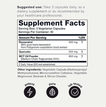 Toniiq Resveratrol Capsules, 98% Highly-Purified Trans-Resveratrol Polyphenol for Cellular Longevity and Mitochondrial Support - imprüv  