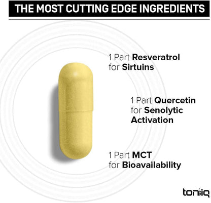 Toniiq Resveratrol Capsules, 98% Highly-Purified Trans-Resveratrol Polyphenol for Cellular Longevity and Mitochondrial Support - imprüv  