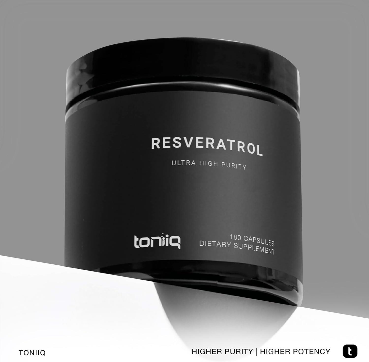 Toniiq Resveratrol Capsules, 98% Highly-Purified Trans-Resveratrol Polyphenol for Cellular Longevity and Mitochondrial Support - imprüv  