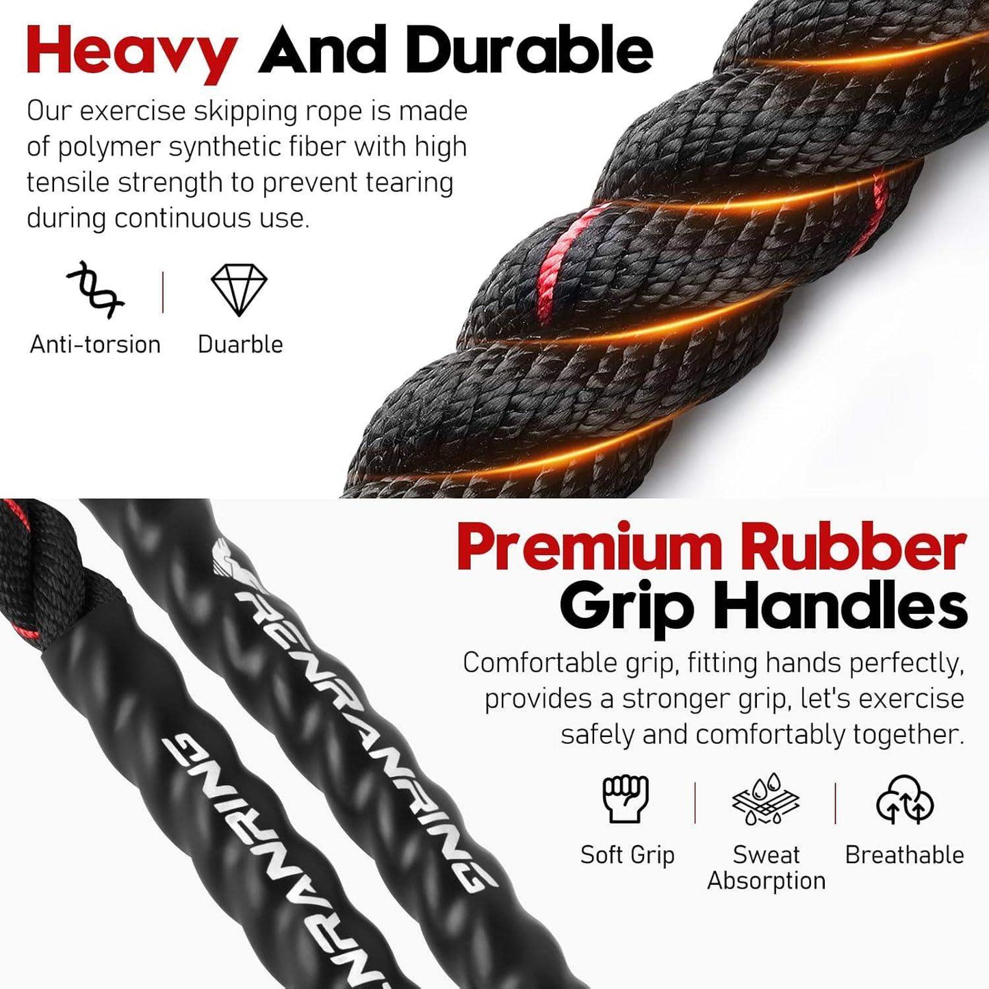 Weighted Jump Rope, 9.8ft Heavy Exercise Jumping Rope for Adults - imprüv  