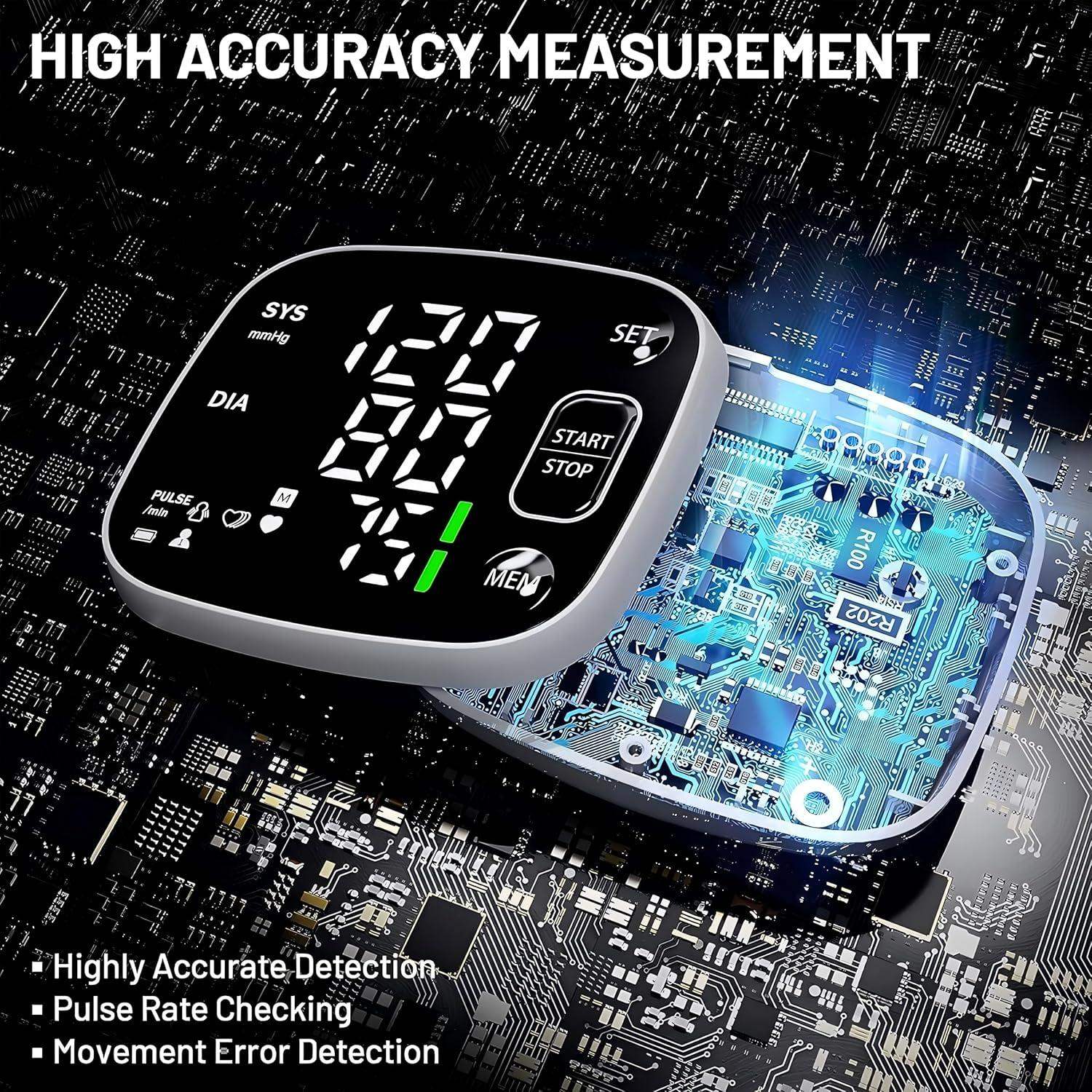 Wrist Cuff Blood Pressure Monitor for Easy Home Use with Large Display, Voice Broadcast, and Memory Storage - imprüv  