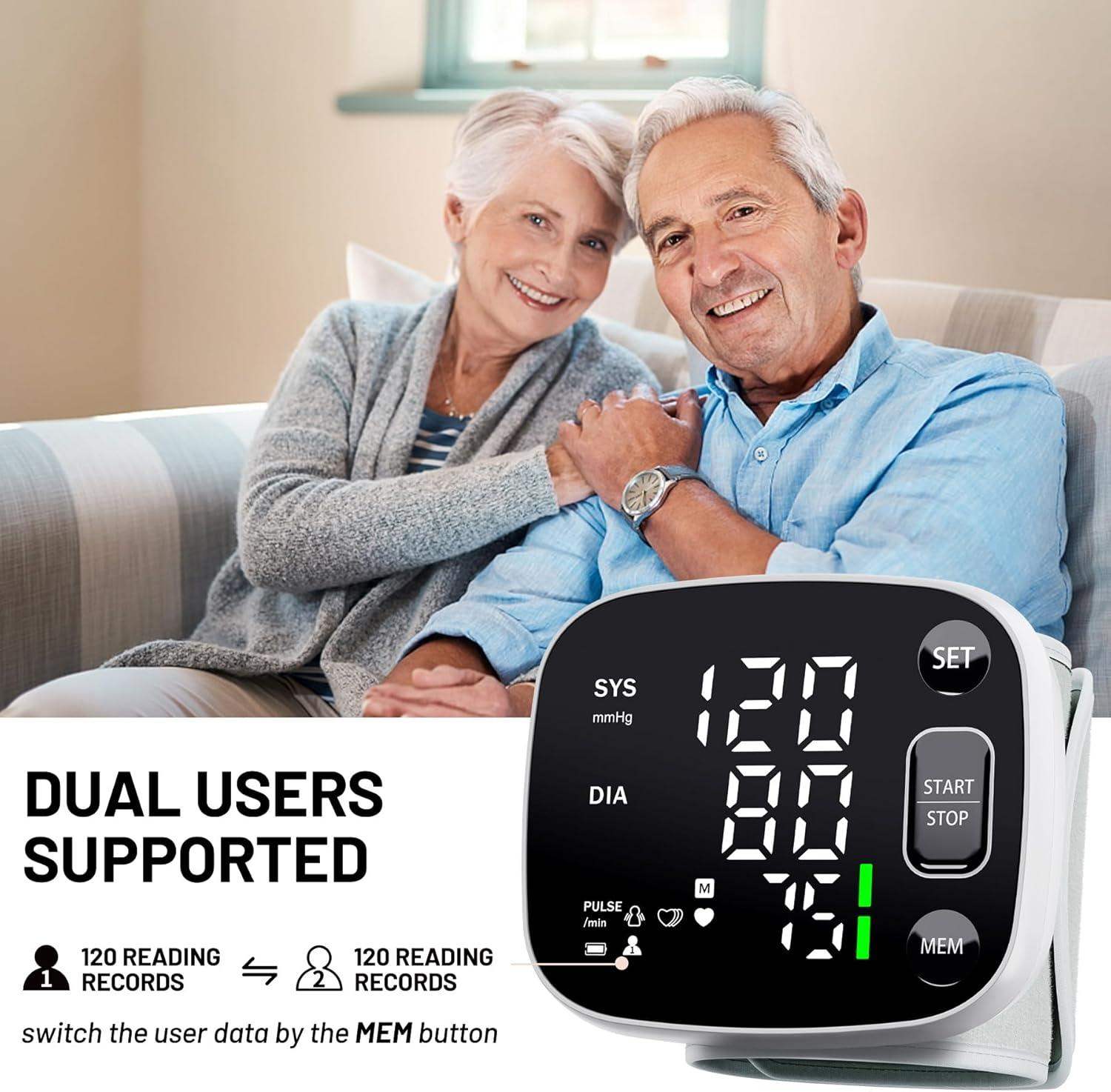 Wrist Cuff Blood Pressure Monitor for Easy Home Use with Large Display, Voice Broadcast, and Memory Storage - imprüv  