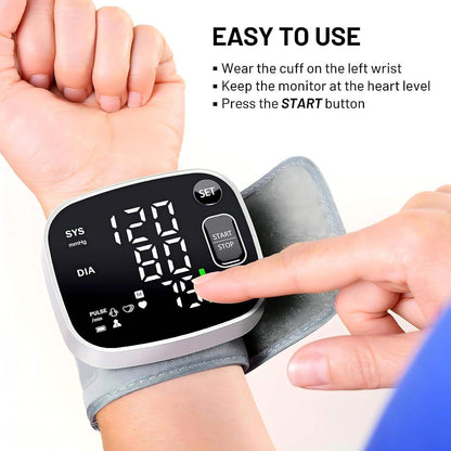 Wrist Cuff Blood Pressure Monitor for Easy Home Use with Large Display, Voice Broadcast, and Memory Storage - imprüv  