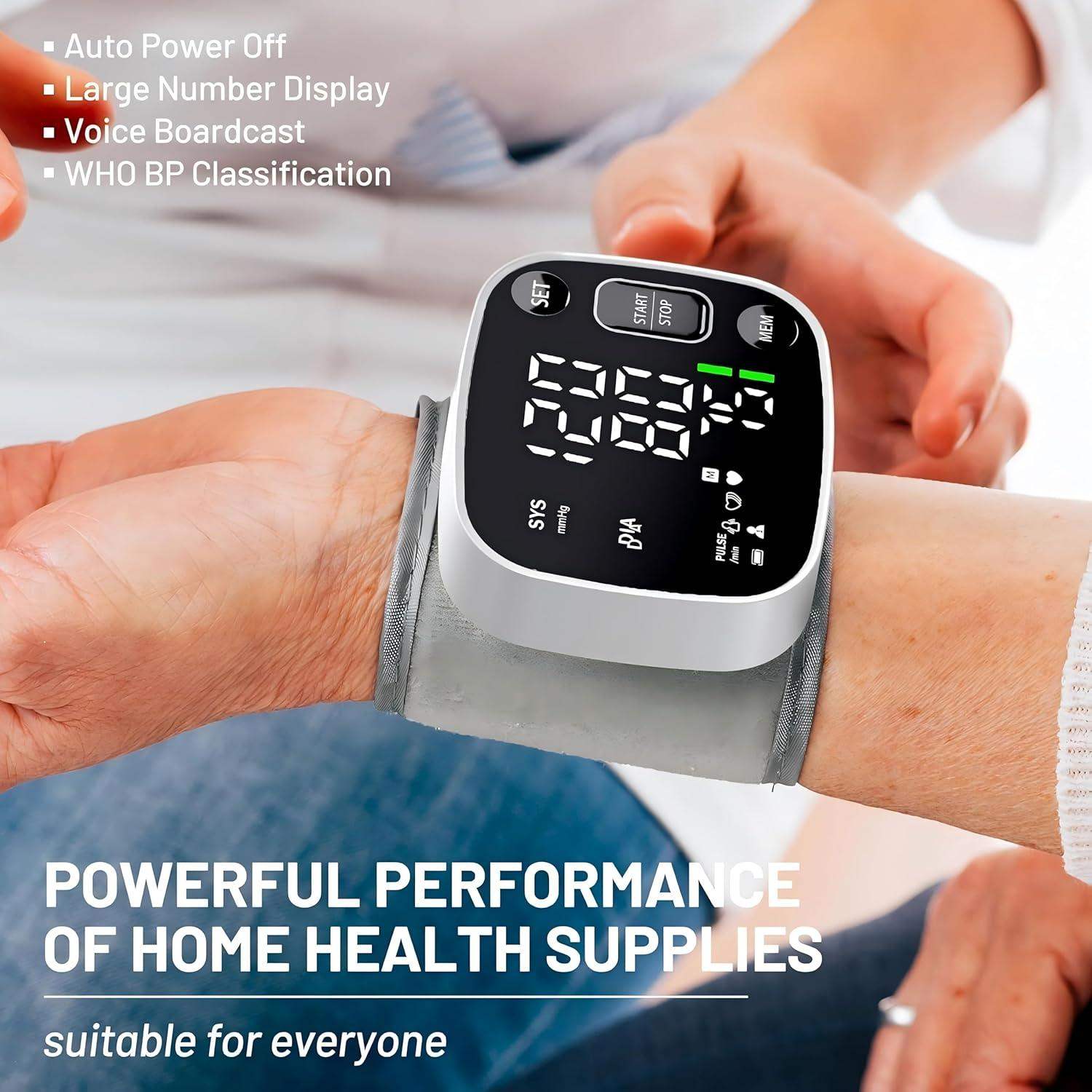 Wrist Cuff Blood Pressure Monitor for Easy Home Use with Large Display, Voice Broadcast, and Memory Storage - imprüv  