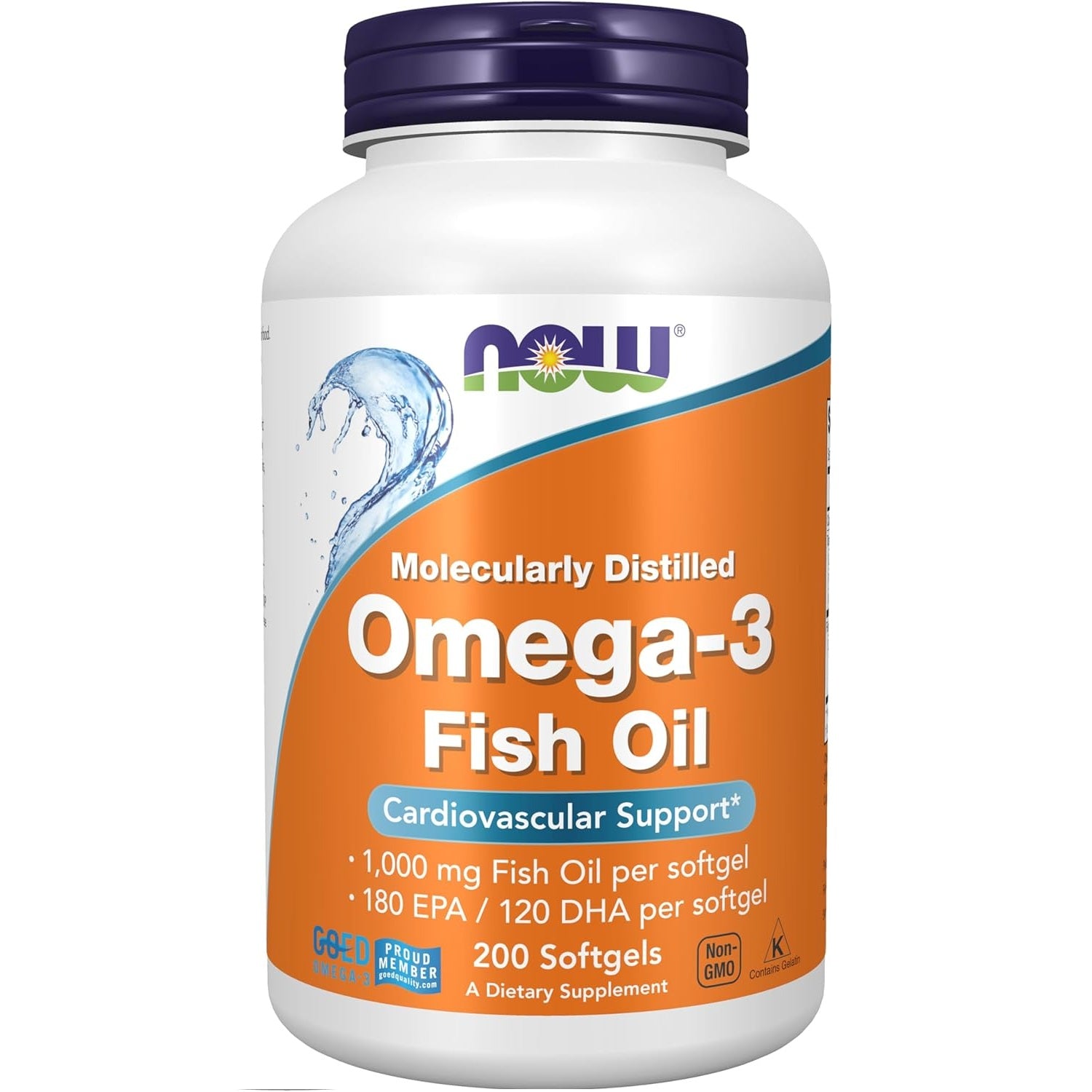NOW Foods Omega-3 180mg EPA 120mg DHA for Heart Health, 200 Softgels - imprüv 